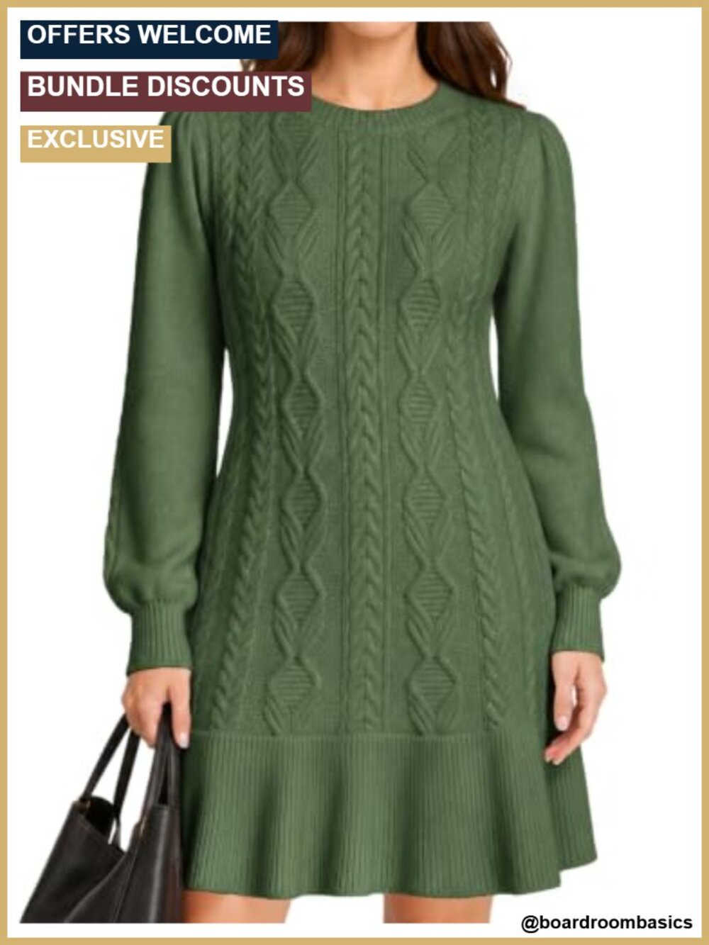 Women Cable Knit Sweater Dress Puff Sleeve Fall Winter Mini Dress
